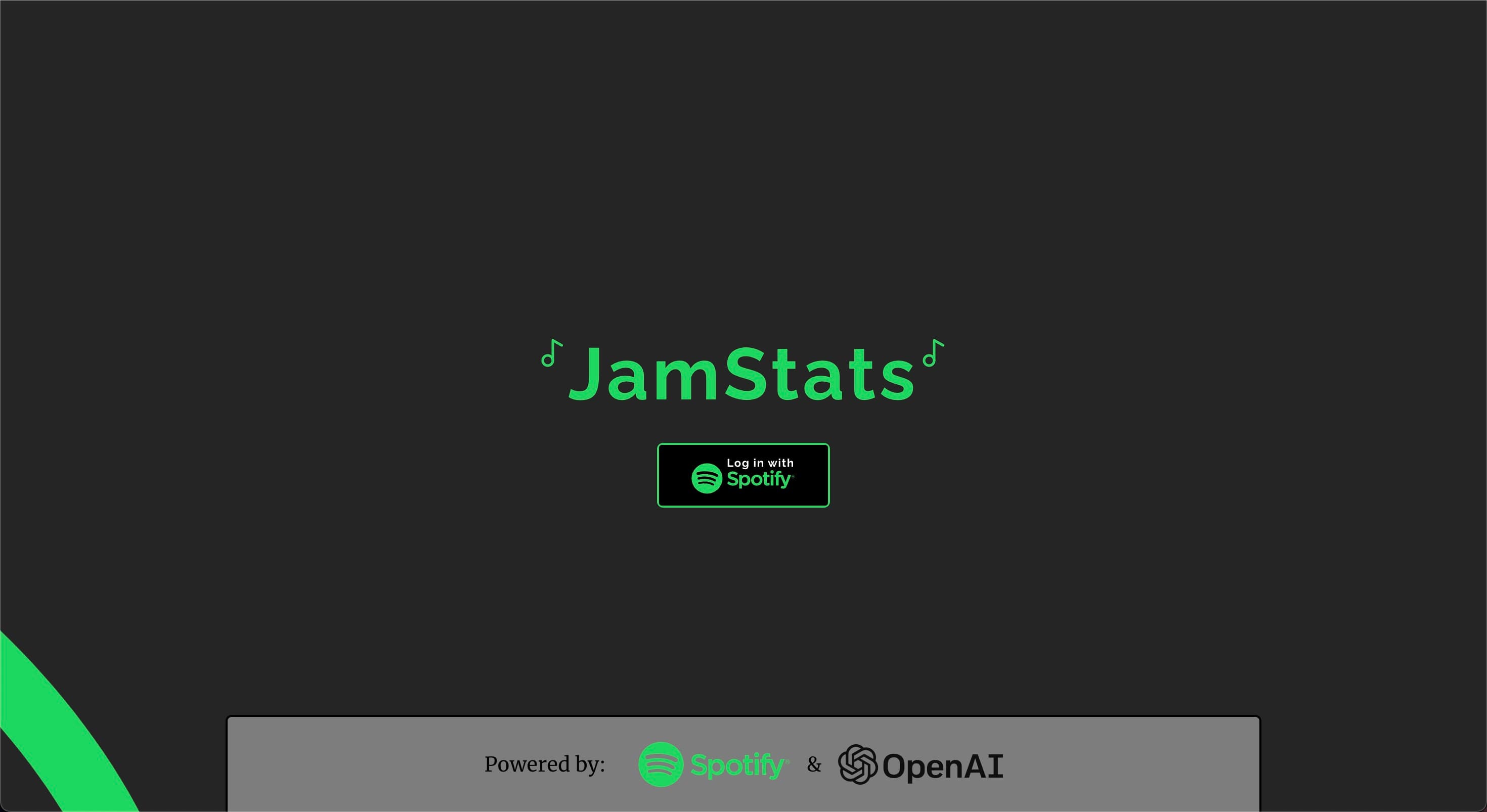 Screenshot of landing page for https://jam-stats.vercel.app/