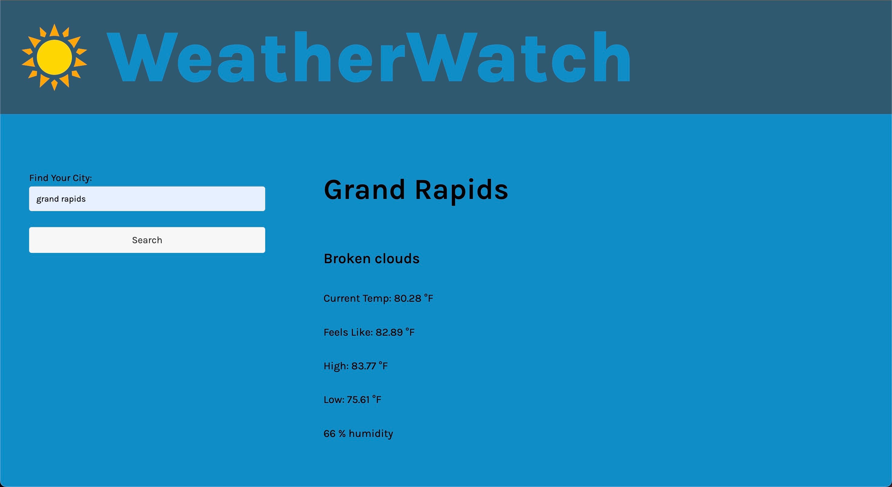 Screenshot for weather app